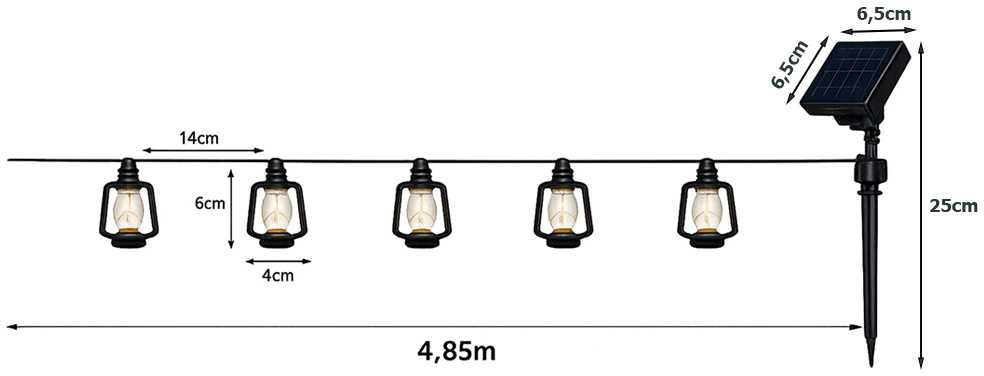 Saulės girlianda su LED žibintais 4,85 m