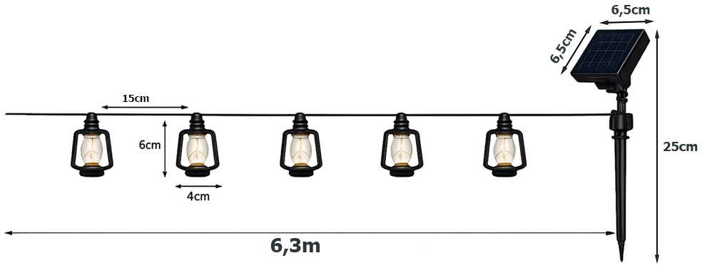 Saulės girlianda su lempomis 6,3 m
