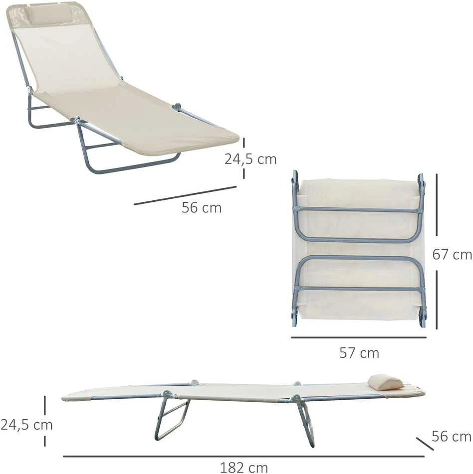 „Outsunny“ gultas, sodo gultas, poilsio gultas, paplūdimio gultas, dviejų kojų gultas, 4 spalvos (kreminė)