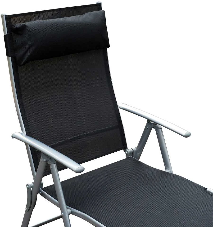 Outsunny sulankstomas gultas, skirtas sodui ir paplūdimiui, su pagalve, metalinis, juodas, 137 x 63,5 x 100,5 cm