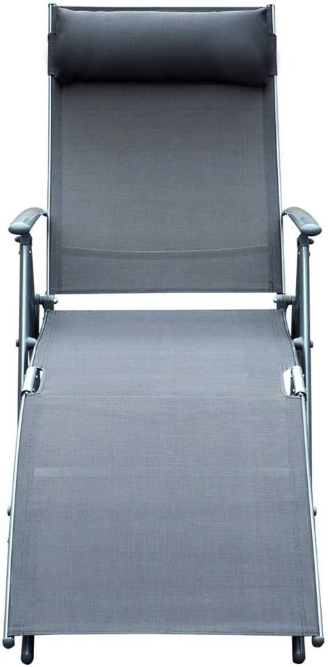 „Outsunny“ sodo gultas, sulankstomas reguliuojamas krėslas su pagalve, pilkas metalas ir pilkas audinys, 137 x 63,5 x 100,5 cm