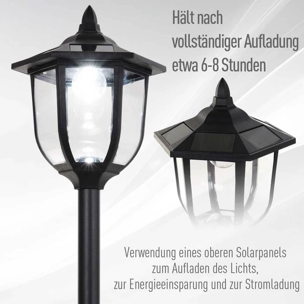 Outsunny saulės energija veikiantis sodo šviestuvas, LED sodo žibintas su 30/60 liumenų, plastikas, juodas, Ø26,5 x A177 cm