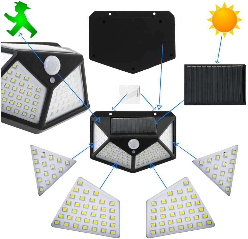 Saulės judesio ir sutemų jutiklio lempa 100 LED