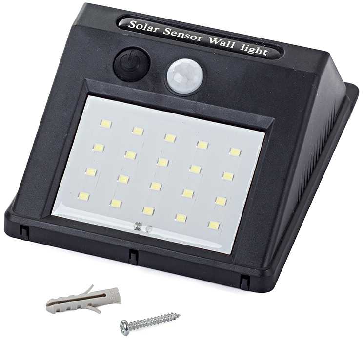 Saulės šviestuvas su judesio ir prieblandos jutikliu, 20 LED
