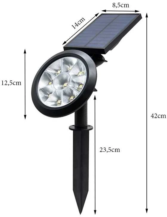 Saulės šviestuvas su RGB apšvietimu, IP55, 42 cm
