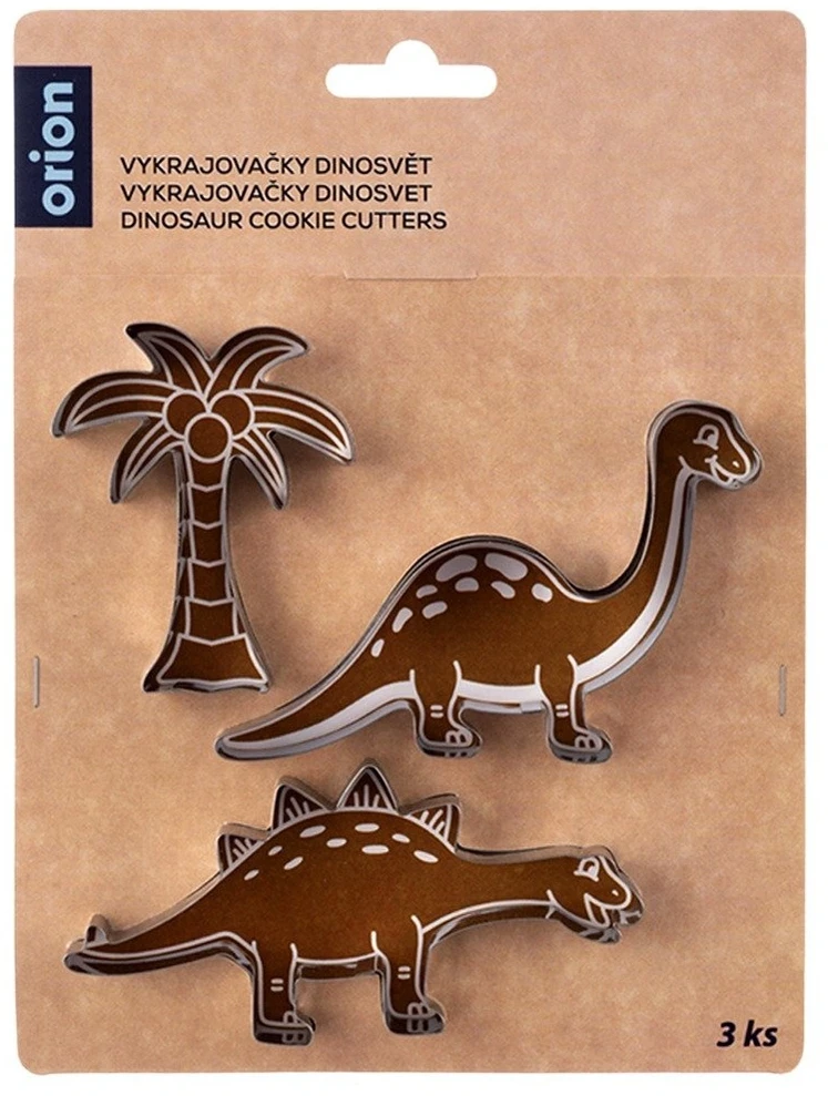 Sausainių formelių rinkinys su dinozaurų ir palmės motyvais, sidabrinis, 3 vnt.