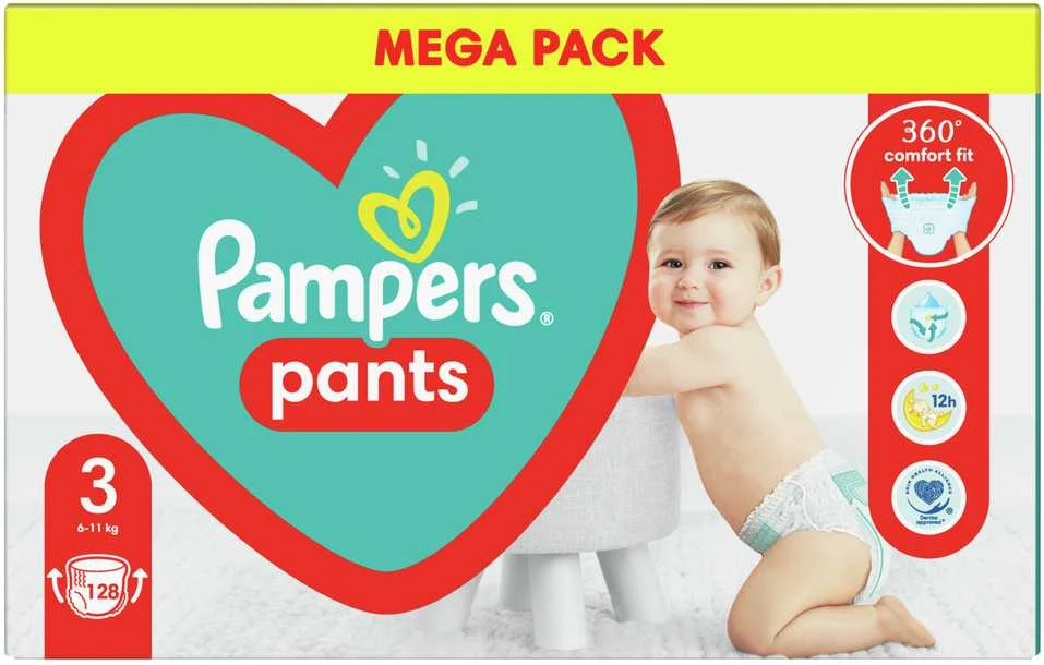 Sauskelnės - kelnaitės Pampers Pants 3 Dydis,  6-11kg, 128vnt.