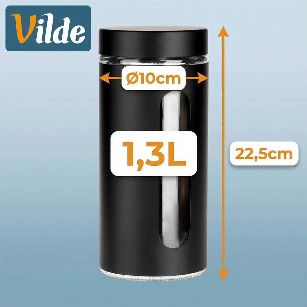 Vilde Stiklinis indas maisto produktams 1,3 L su juodu dangčiu