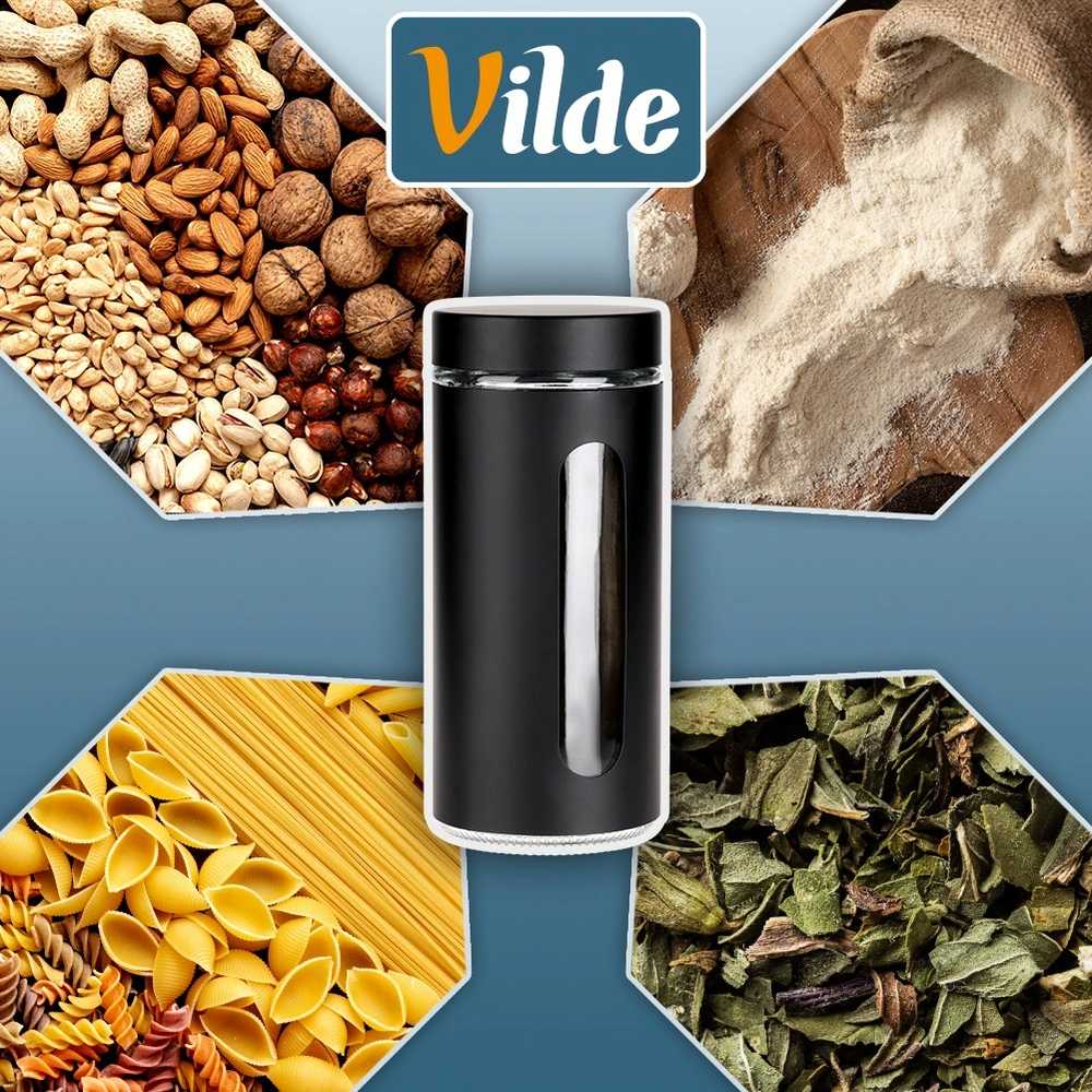 Vilde Stiklinis indas maisto produktams 1,3 L su juodu dangčiu