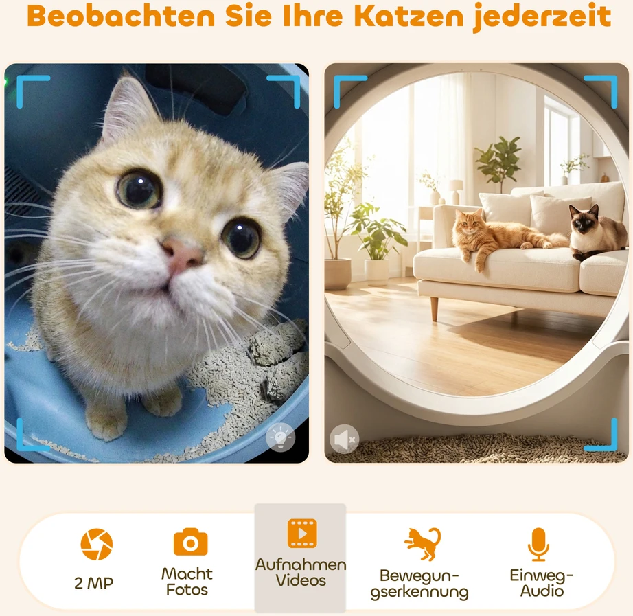 Savaime išsivalantis kačių tualetas su programėlės valdymu ir 1080p kamera, baltas/pilkas, 58,1 × 47,5 × 53 cm