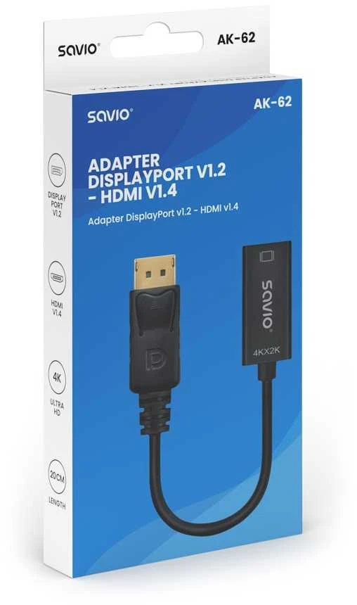 Adapteris Savio DisplayPort (M) v1.2 – HDMI A (F) v1.4, 4K, AK-62