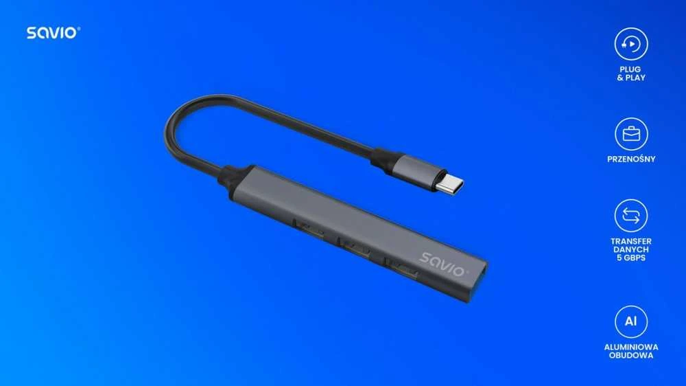 USB adapteriai – Savio AK-71 3 x USB-A 2.0, 1 x USB-A 3.0, 4 viename, 5 Gbps
