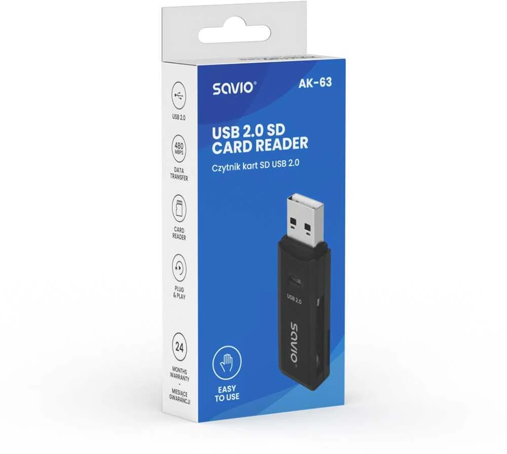 Savio Skaitytuvas kart SD, USB 2.0, 480 Mbps, AK-63