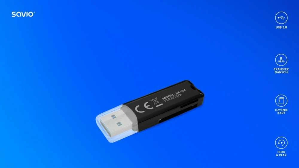 SAVIO SD kortelių skaitytuvas, USB 3.0, AK-64