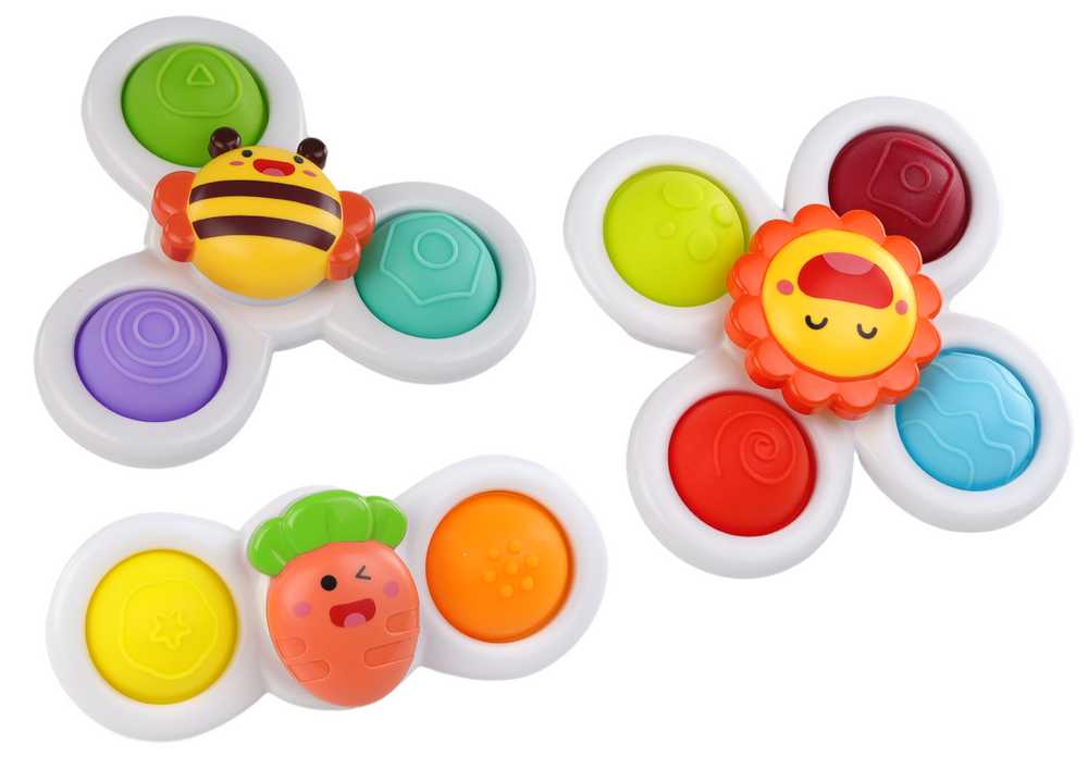 Lean Toys Sensoriniai žaislai su siurbtukais: morka, bitė ir saulė