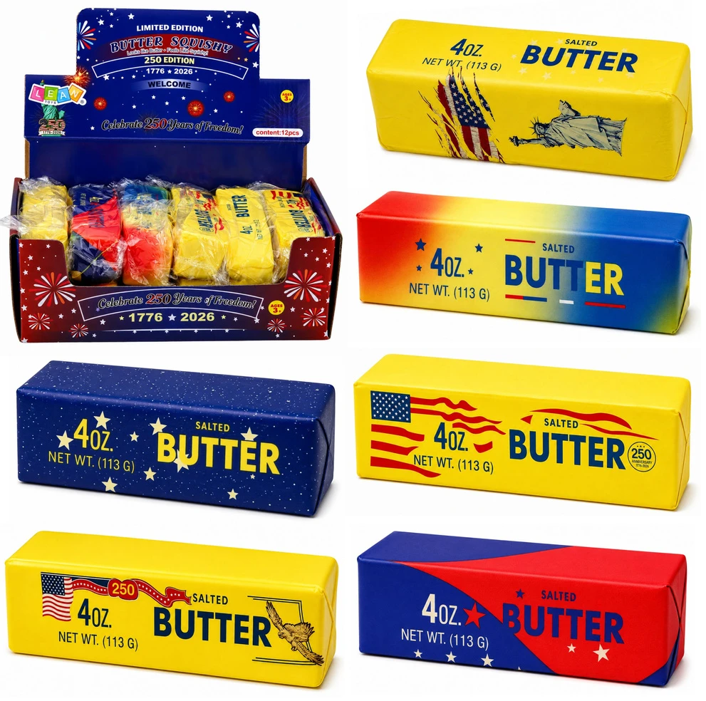 Lean Toys Sensorinis spaudomas žaislas sviesto kubelio formos, kvapnus, 13,5 × 4 × 4 cm