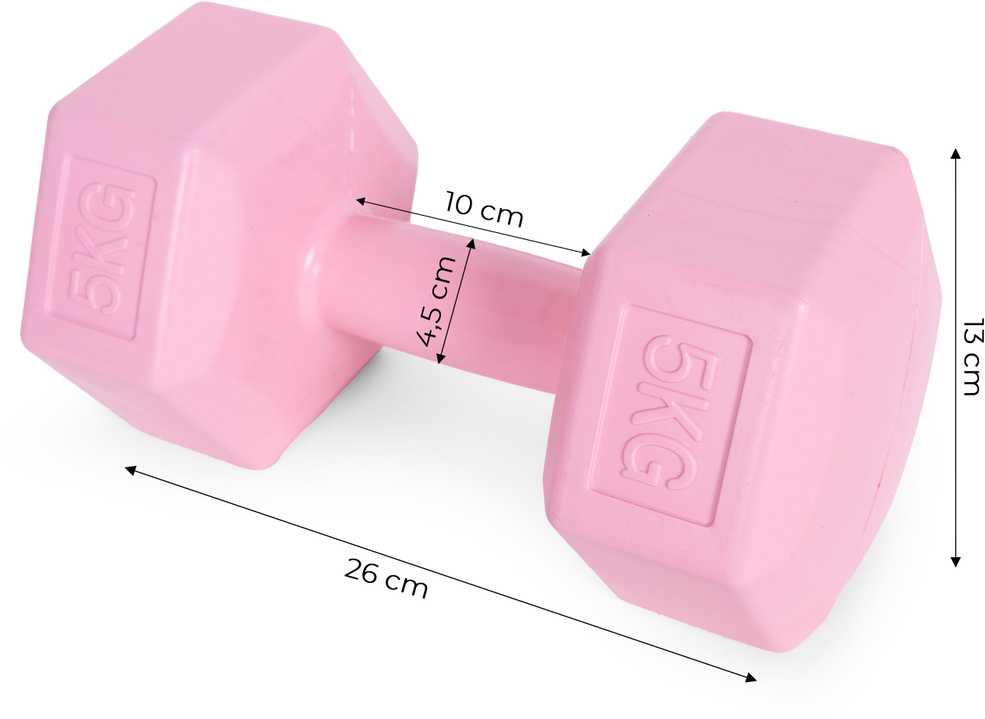 Šešiakampiai hanteliai, 2x5 kg, treniruokliai, rožiniai, ModernHome