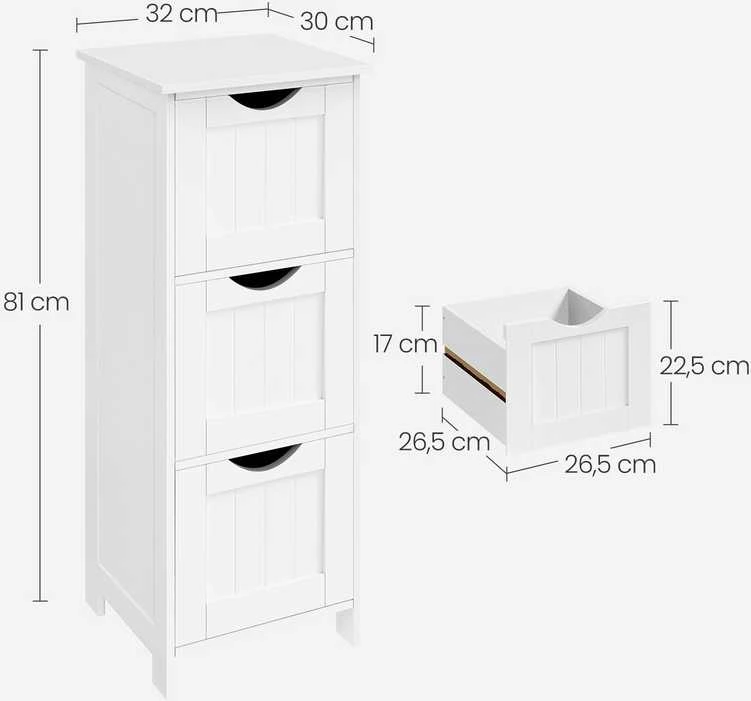 Songmics Vasagle Sandėliavimo spintelė su 3 stalčiais