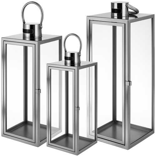 Sidabrinis lanterns 38/49/63cm 3pcs Ruhhy 26477
