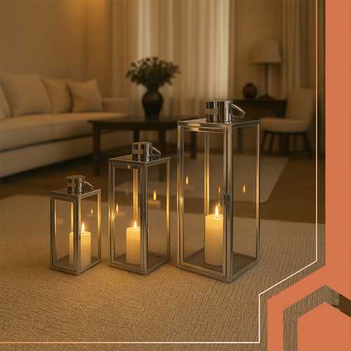Sidabrinis lanterns 38/49/63cm 3pcs Ruhhy 26477