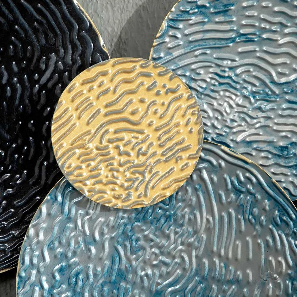 HOMCOM 3D sieninis paveikslas metalinis paveikslas, sieninė skulptūra, svetainės menas, modernus, 121x53 cm, auksinė, juoda, mėlyna