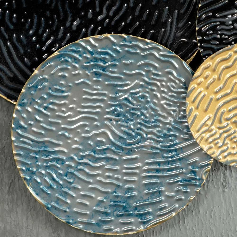 HOMCOM 3D sieninis paveikslas metalinis paveikslas, sieninė skulptūra, svetainės menas, modernus, 121x53 cm, auksinė, juoda, mėlyna