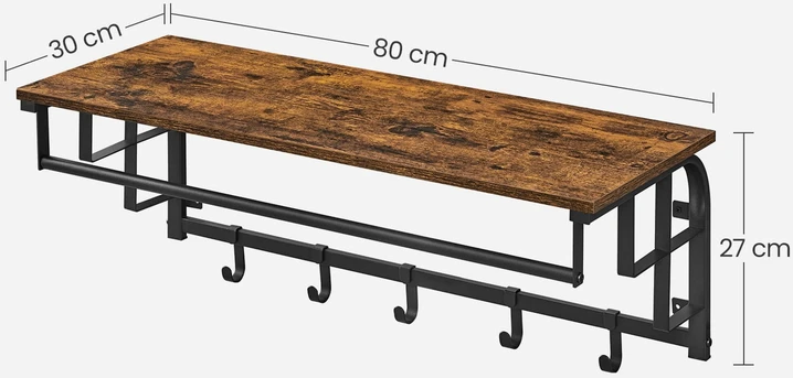 Leobert Sieninė kabykla su lentyna ir skersiniu, ruda ir juoda, 80 × 30 × 27 cm