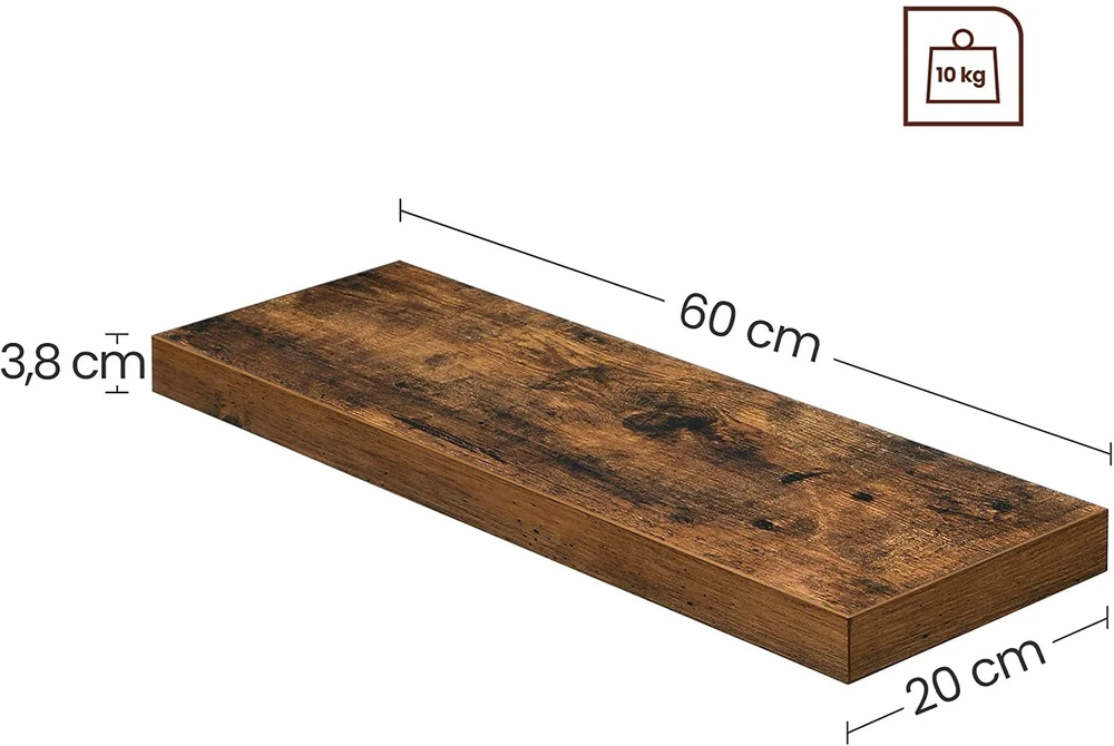 Leobert Sieninė lentyna, ruda, 60 x 20 x 3,8 cm