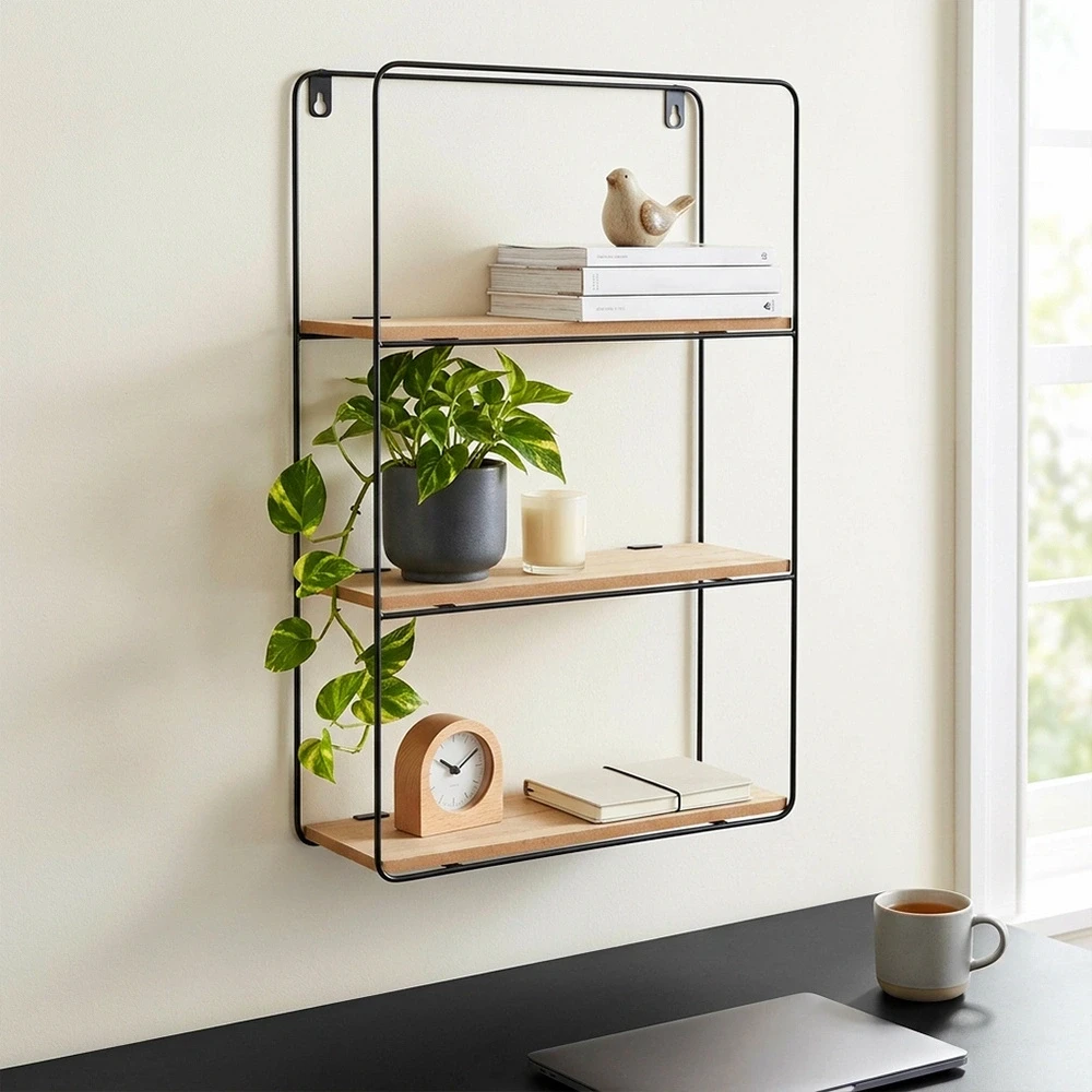 Home Styling Collection Sieninė metalinė lentyna, 3 lygių, juoda, 30 x 10 x 50 cm
