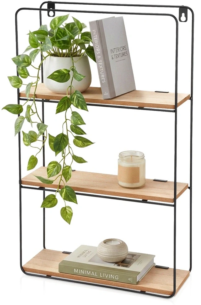 Home Styling Collection Sieninė metalinė lentyna, 3 lygių, juoda, 30 x 10 x 50 cm