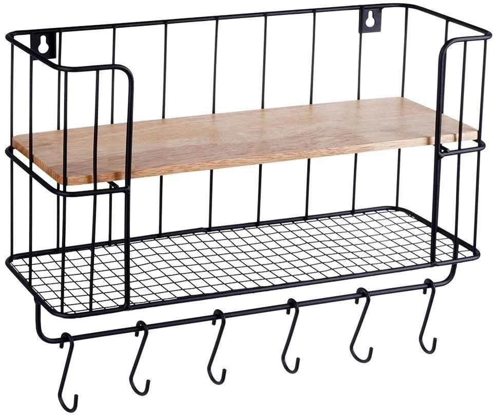 Vilde metalinė virtuvės lentyna su pakabomis 41x12x25,5 cm