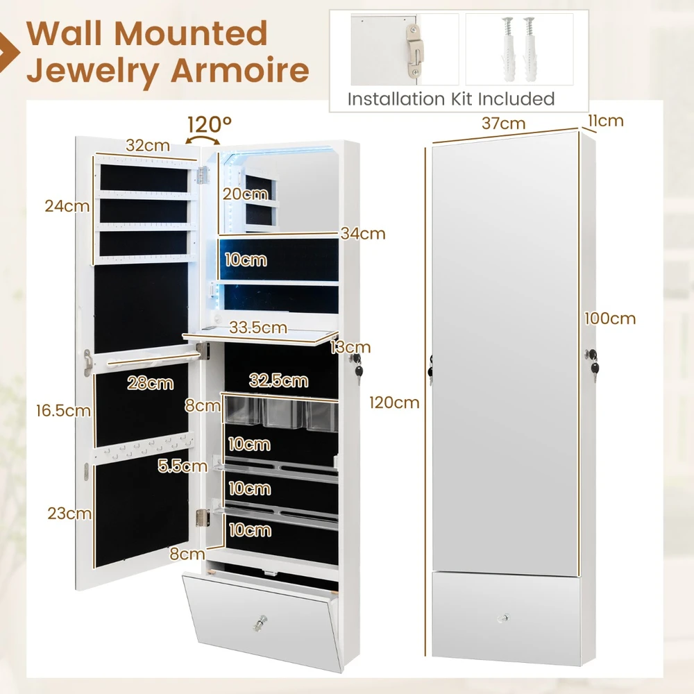 Sieninė papuošalų spintelė Balta
