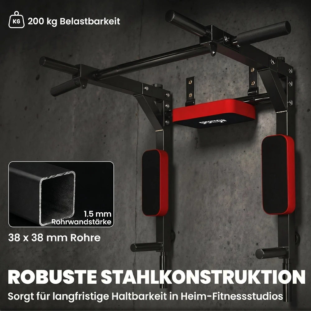 Sieninė prisitraukimų ir lygiagrečių stotelė, iki 200 kg, raudona, 76 × 95 × 63 cm