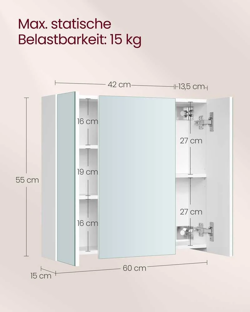 Songmics Vasagle Veidrodžių spintelė balta