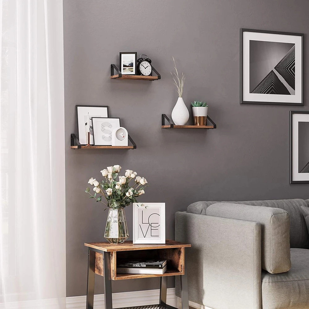 Leobert 3 medinių „Loft“ stiliaus pakabinamų lentynų rinkinys