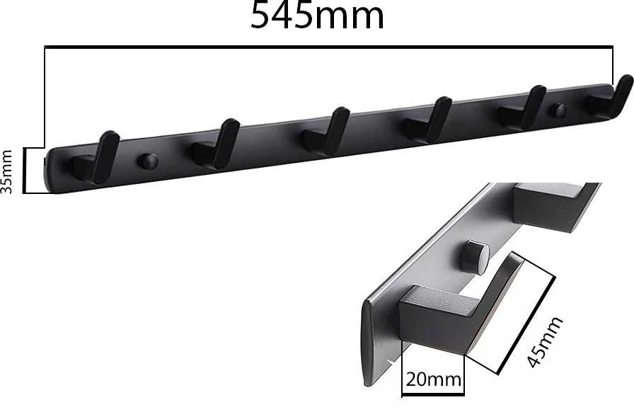 Sieninė drabužių ir rankšluosčių kabykla su 6 kabliukais, 54,5 cm