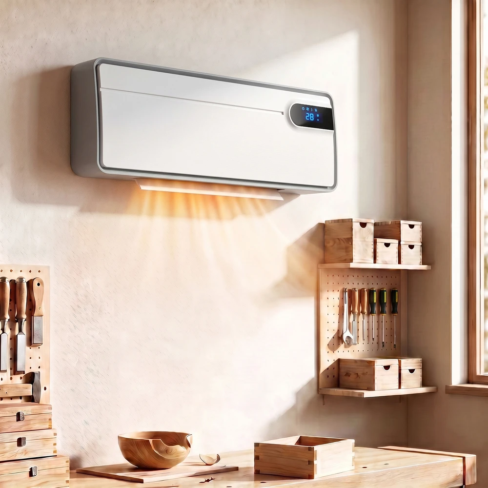 Sieninis elektrinis šildytuvas su PTC keraminiu kaitinimu ir Wi‑Fi, baltas, 50 × 14,5 × 19 cm