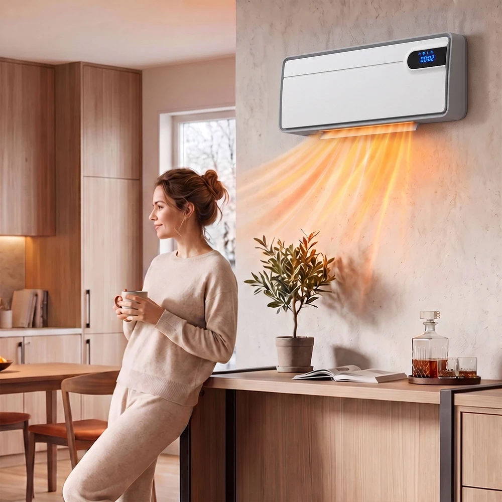 Sieninis elektrinis šildytuvas su PTC keraminiu kaitinimu ir Wi‑Fi, baltas, 50 × 14,5 × 19 cm