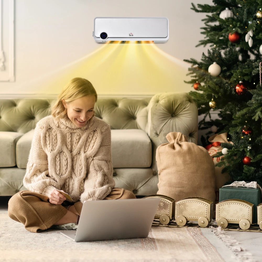 HOMCOM Elektrinis ventiliatorius, montuojamas ant sienos, 2000W su nuotolinio valdymo pulteliu, 3 veikimo režimai, LED ekranas, 12 valandų laikmatis