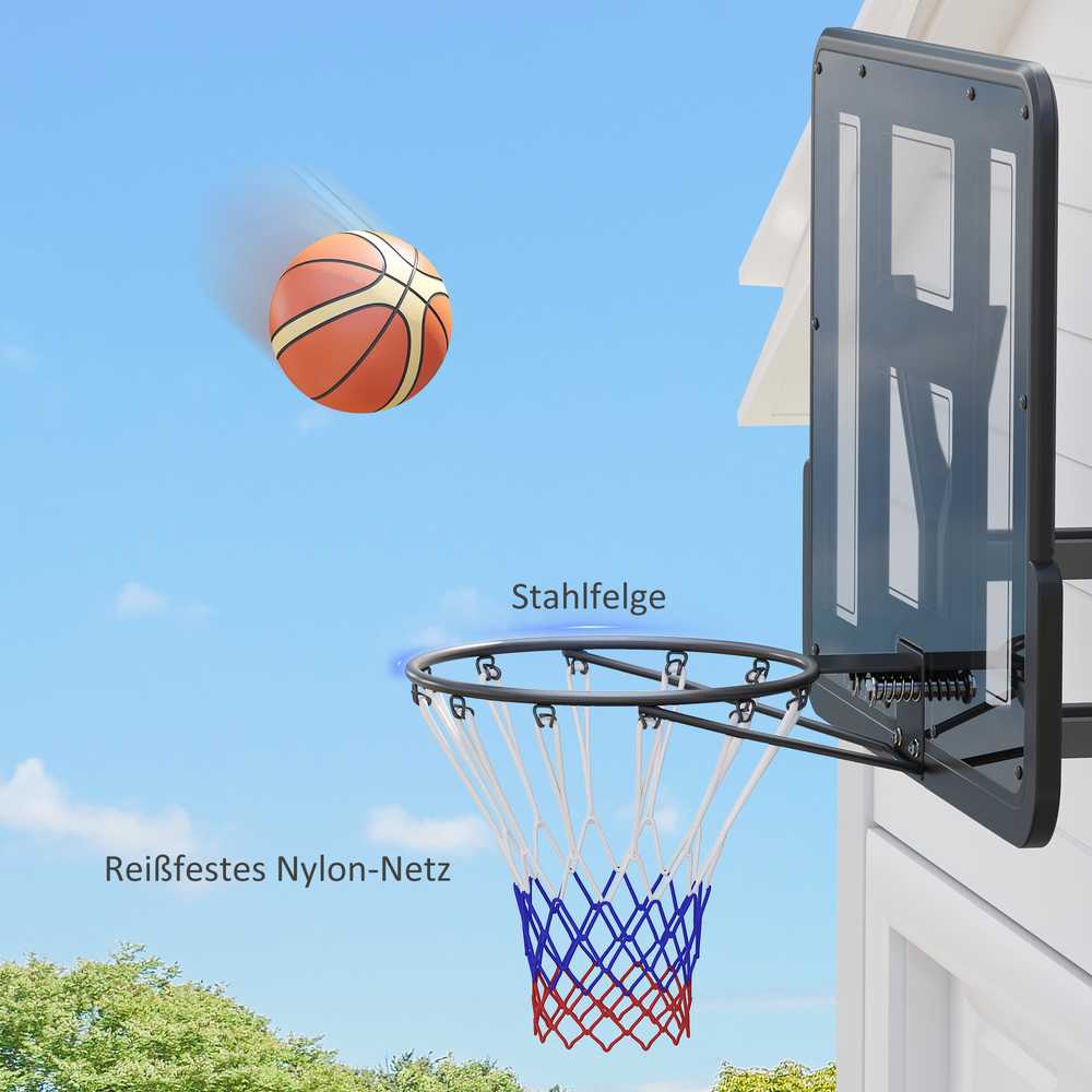 SPORTNOW krepšinio lenta su lanku, skirta naudoti lauke ir patalpose, Ø45 cm plieno lankas su tinkleliu, tvirtinama prie sienos, krepšinio lenta suaugusiems, juoda