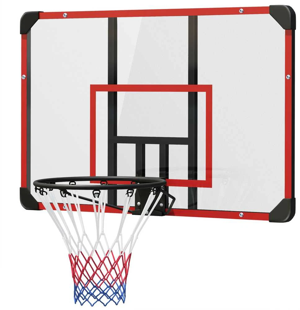 SPORTNOW krepšinio lankas su lenta, tvirtinamas prie sienos, lauko naudojimui, plieno, 113 x 61 x 73 cm, raudonas