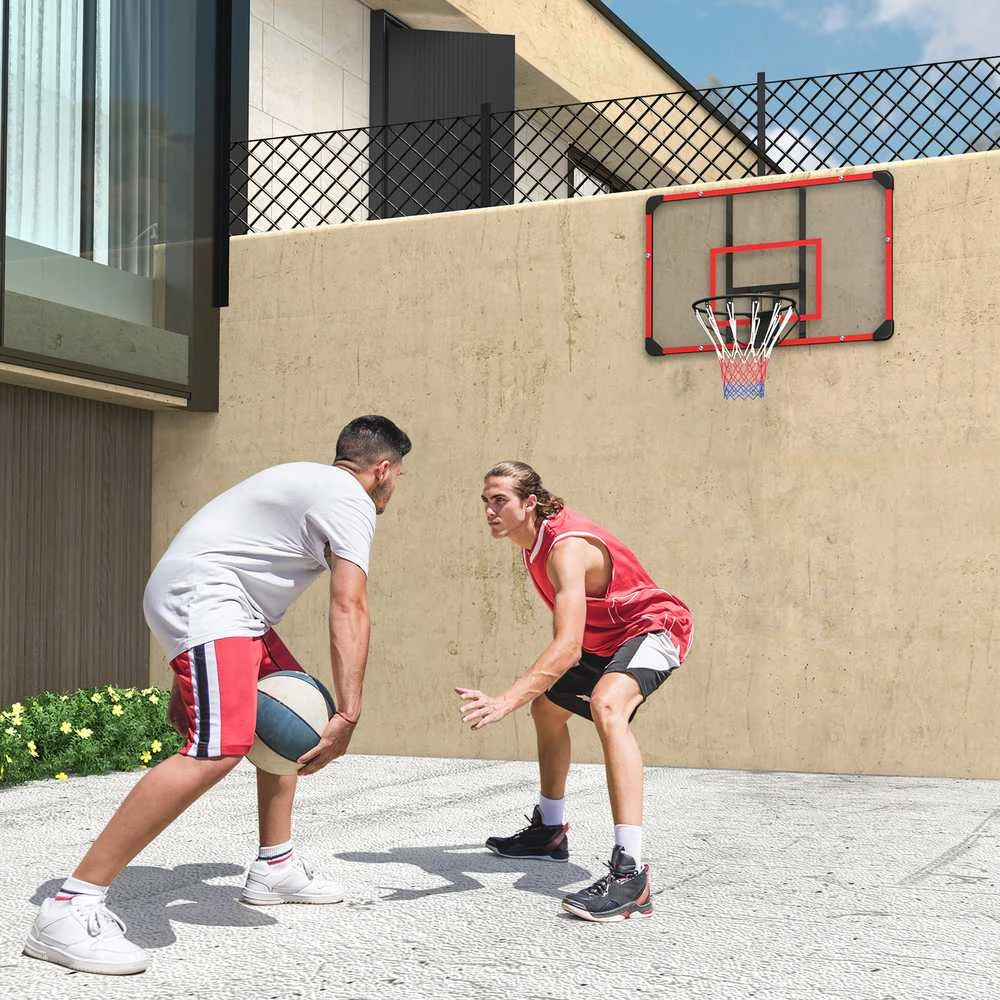 SPORTNOW krepšinio lankas su lenta, tvirtinamas prie sienos, lauko naudojimui, plieno, 113 x 61 x 73 cm, raudonas