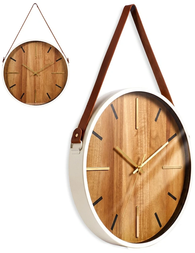 Home Styling Collection Sieninis laikrodis su dekoratyviniu dirželiu, rudas, 38 × 38 cm