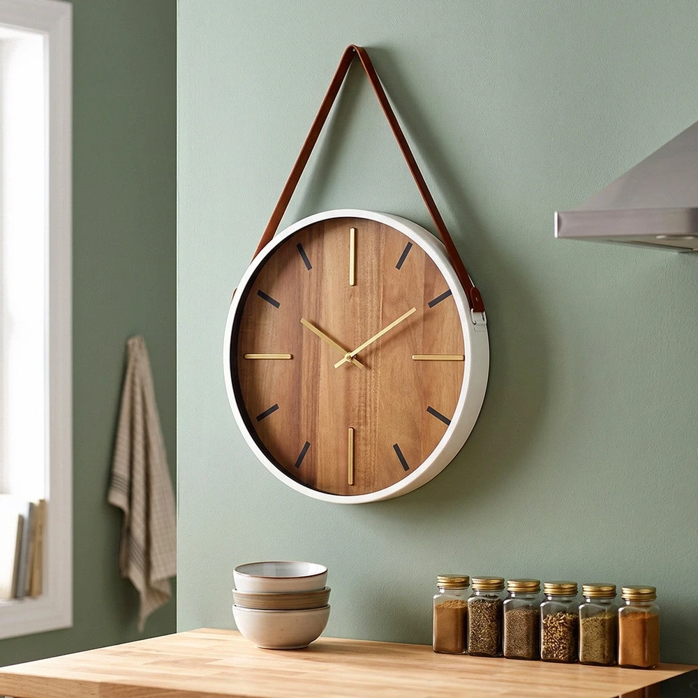 Home Styling Collection Sieninis laikrodis su dekoratyviniu dirželiu, rudas, 38 × 38 cm
