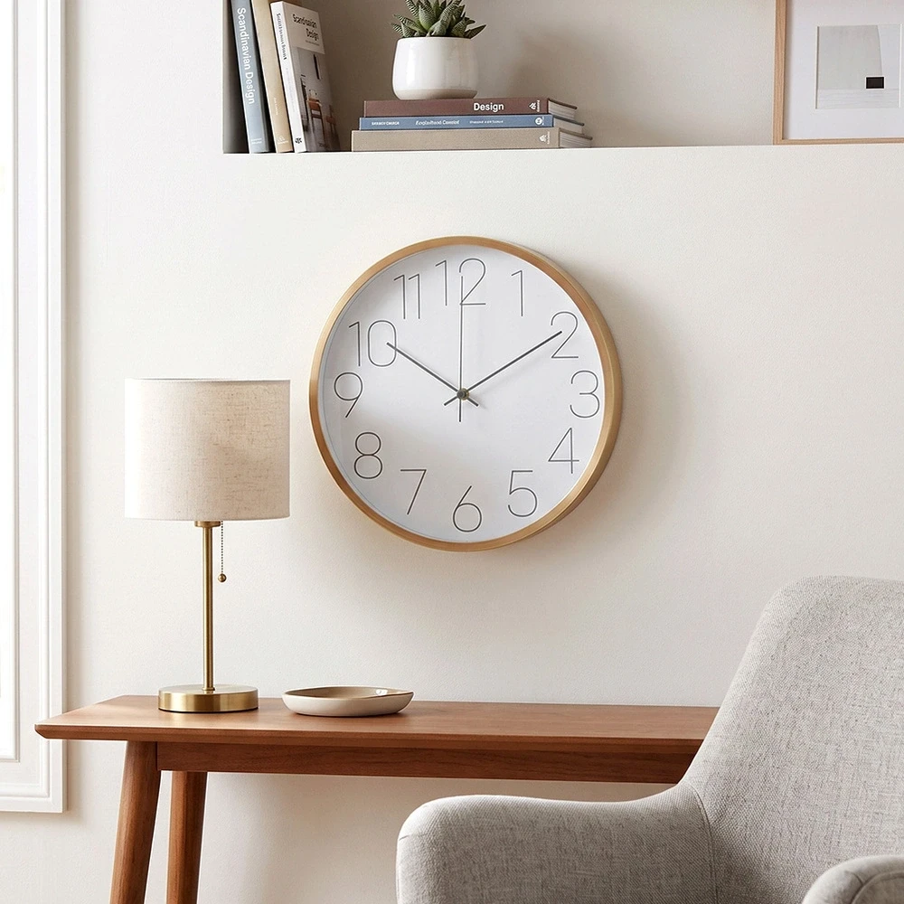 Home Styling Collection Sieninis laikrodis su medieną imituojančiu rėmu, baltas, Ø 30 cm