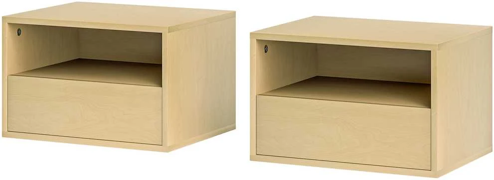 HOMCOM pakabinamų naktinių spintelių rinkinys (2 vnt.), pakabinama naktinė spintelė su stalčiumi, atvira lentyna, sieninė spintelė miegamajam, svetainei, 45 x 35 x 27,5 cm, natūralaus medžio spalvos