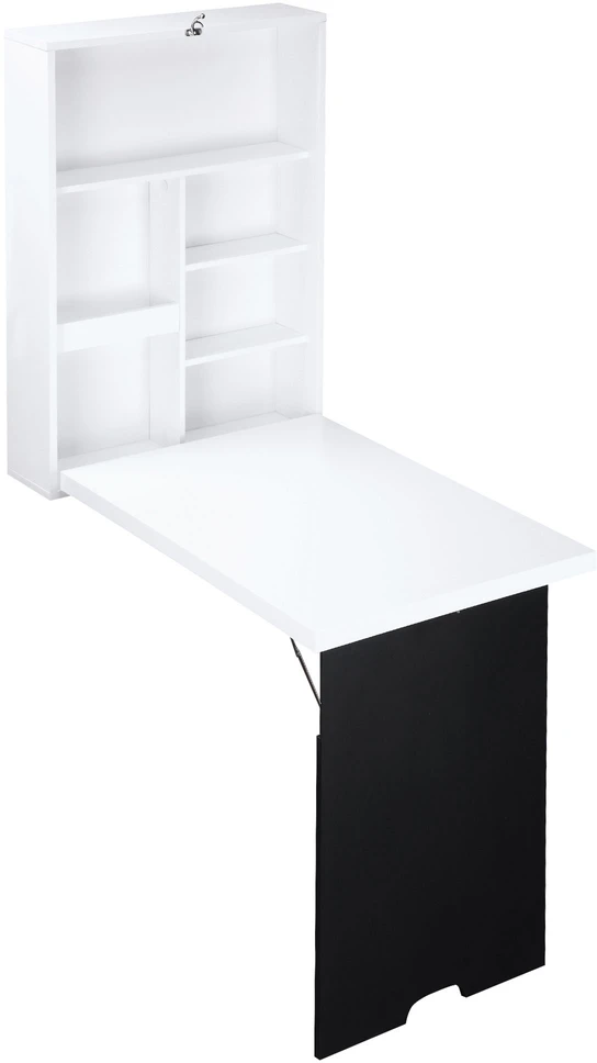 HOMCOM Sieninis rašomasis stalas Sulankstomas rašomasis stalas 5 skyriai Balta+juoda lenta 60x94.5x147cm
