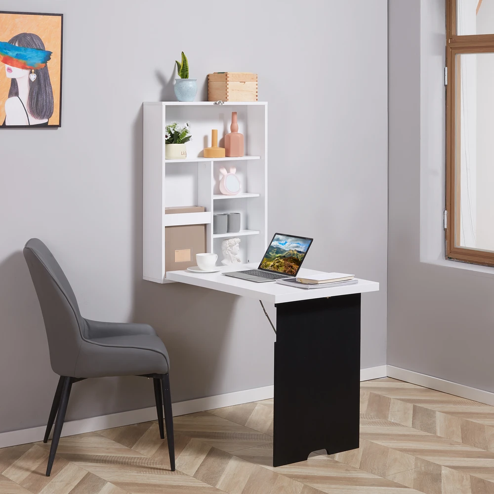 HOMCOM Sieninis rašomasis stalas Sulankstomas rašomasis stalas 5 skyriai Balta+juoda lenta 60x94.5x147cm
