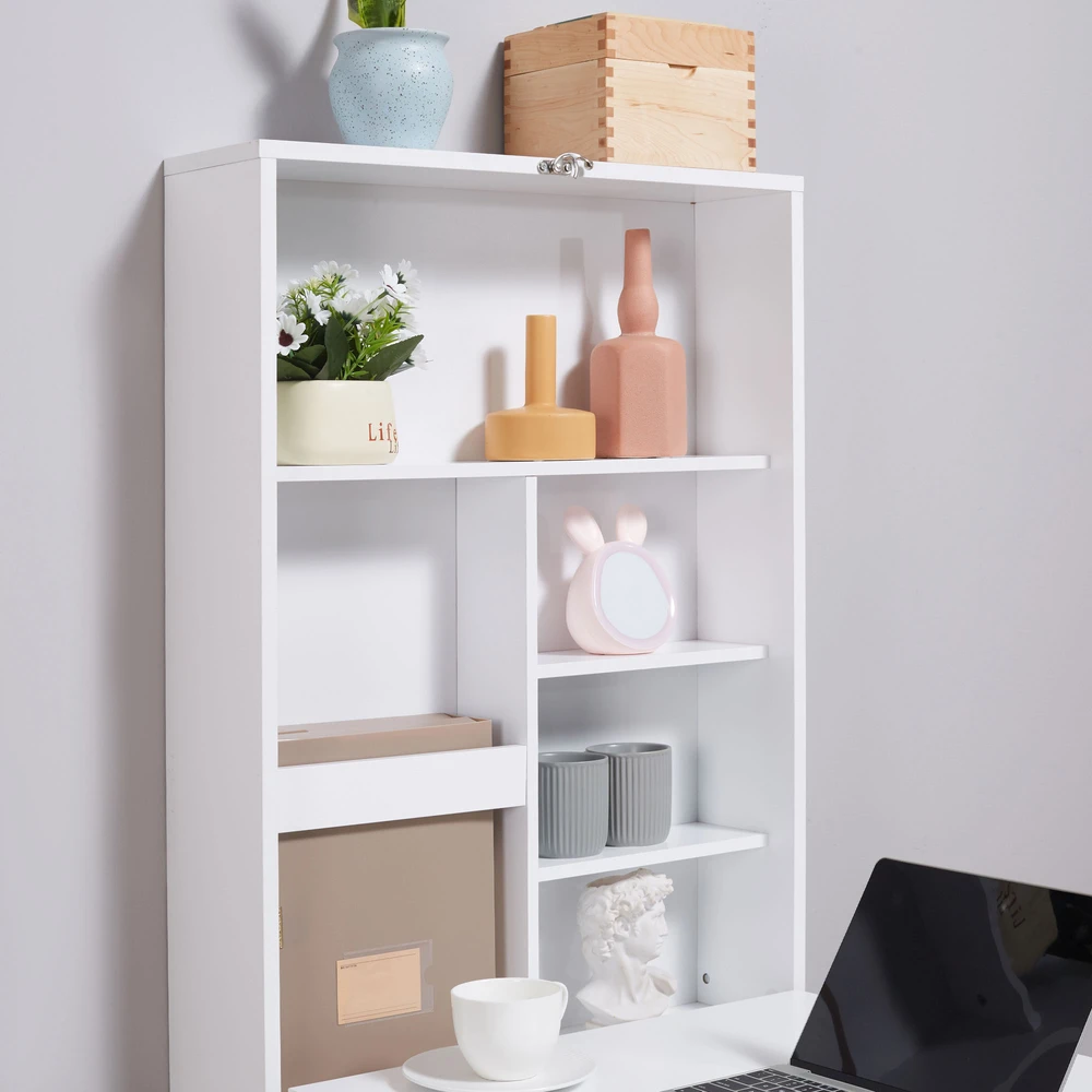HOMCOM Sieninis rašomasis stalas Sulankstomas rašomasis stalas 5 skyriai Balta+juoda lenta 60x94.5x147cm