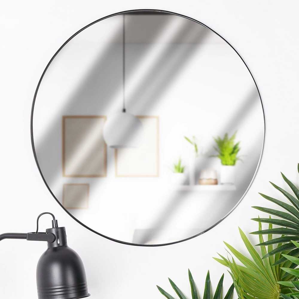 Home Styling Collection Sieninis veidrodis 55 cm juodas apvalus metalinis